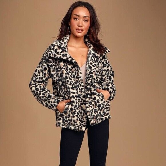 BILLABONG Womens Cozy Days Sherpa Fleece Jacket Leopard Snap Closure SZ S - Picture 10 of 10